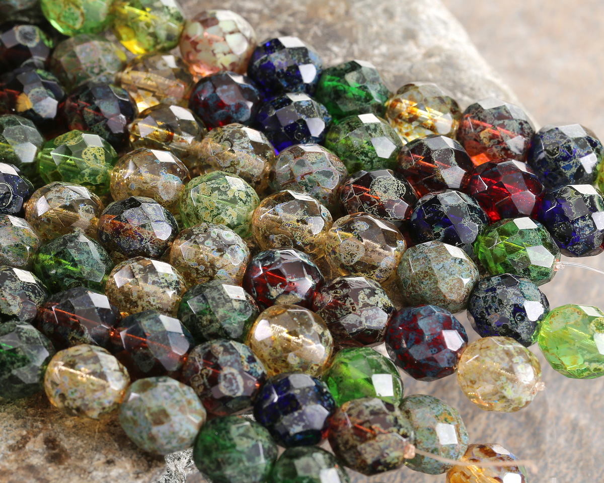 Czech Glass Berry Harvest Multi Color Mix Picasso Fire Polished Round 10mm
