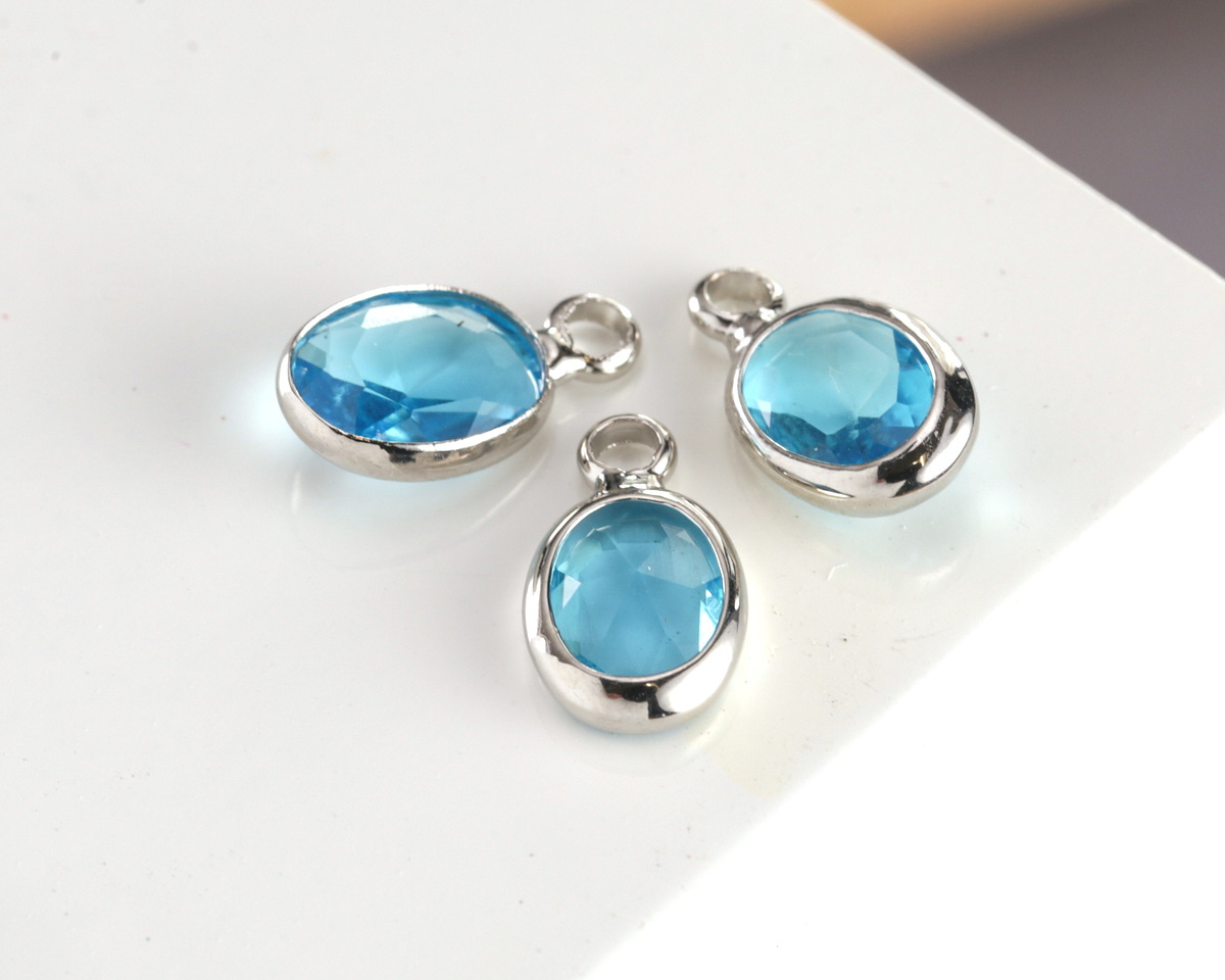 Capri Crystal Oval Drop in Silver Finish Bezel 6x8mm