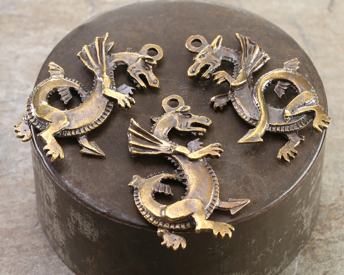 Mykonos Antique Brass (plated) Large Dragon Focal 28x45mm
