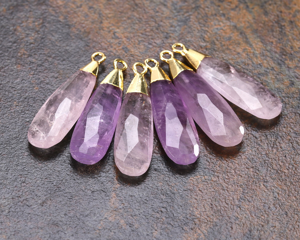 Lavender Amethyst Faceted Puff Teardrop Focal w/ Gold Finish 9x28mm