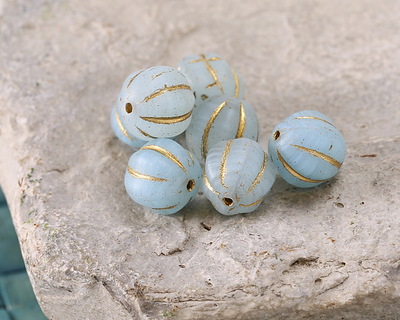 Matte Ice Blue w/ Gold Melon Round 8mm
