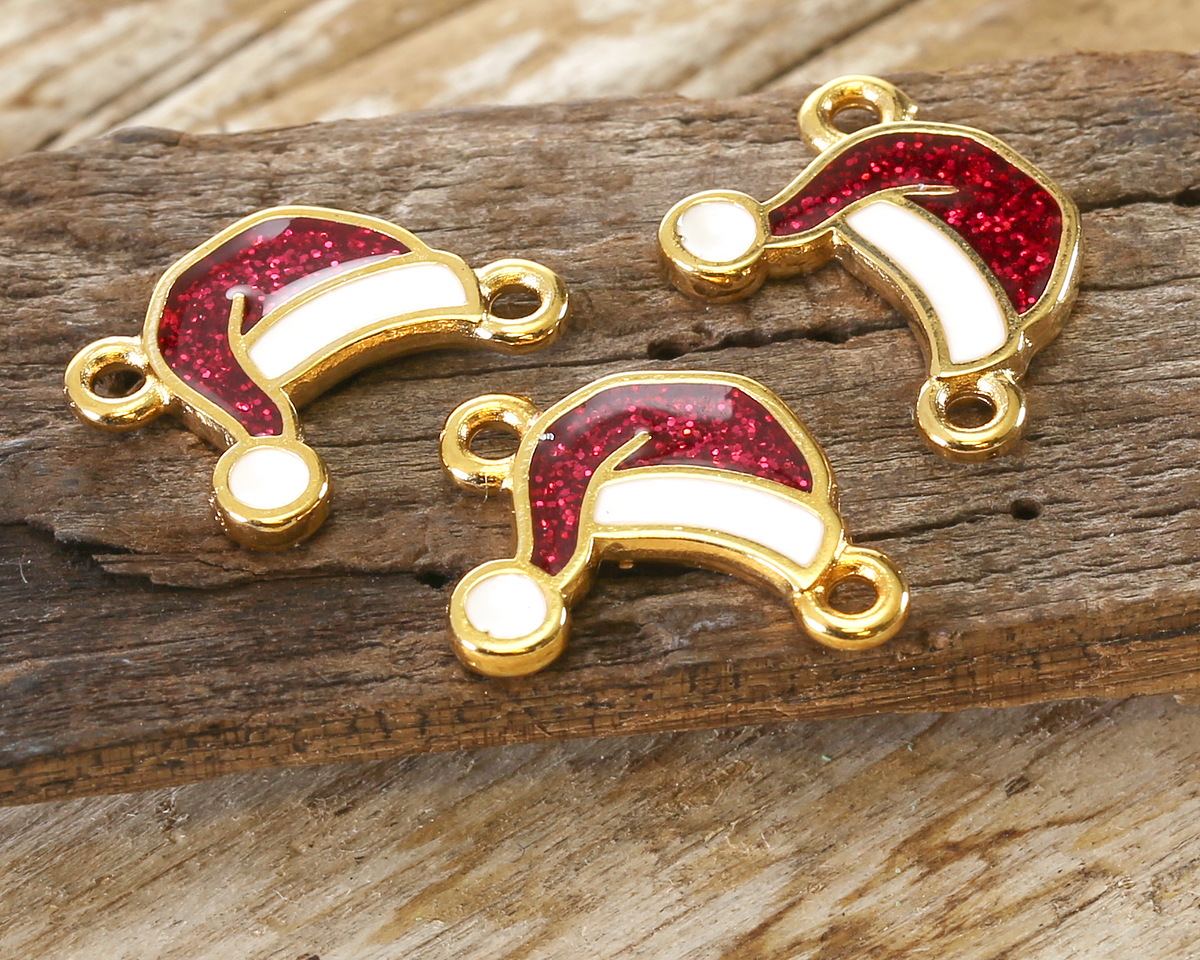 24K Gold (plated) Enamel Santa Hat Link 17x13mm