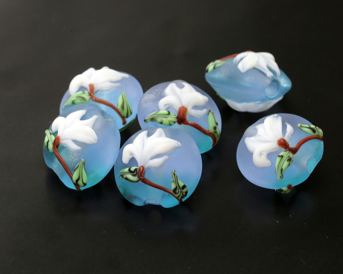 Grace Lampwork Matte Magnolia Mist Lentil 15x13mm
