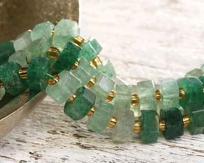 Green Strawberry Quartz Microfaceted Hexagon Heishi 4x8mm
