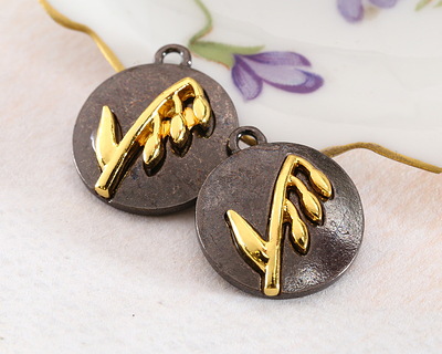 Lily of the Valley Two-Toned Gunmetal & Gold Finish Round Focal 17.5x20.5mm
