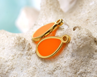 24K Gold (Plated) Transparent Orange Resin Drop Focal 8x15mm