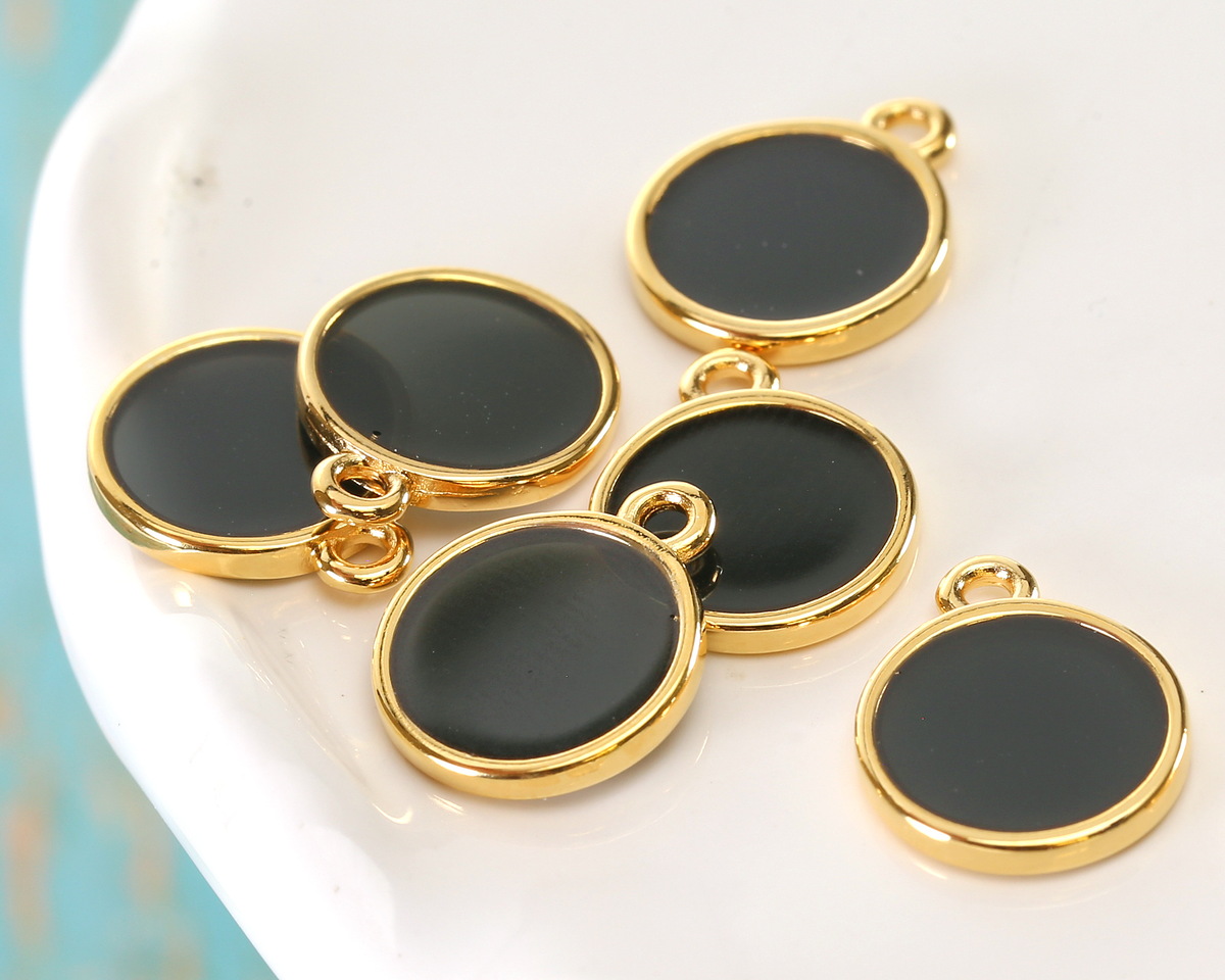 24K Gold (Plated) Transparent Jet Resin Round Focal 12x14mm