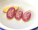 24K Gold (Plated) Berry Enamel w/ Gold Floral Design Focal 13x27mm