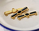24K Gold (plated) Jet Enamel Oval & Rectangle 1:3 Focal Link 30x11mm