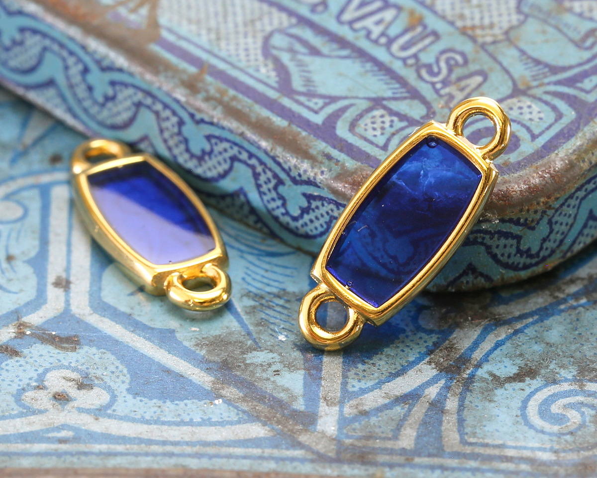 24K Gold (Plated) Transparent Cobalt Blue Resin Rectangle Focal Link 16x6mm