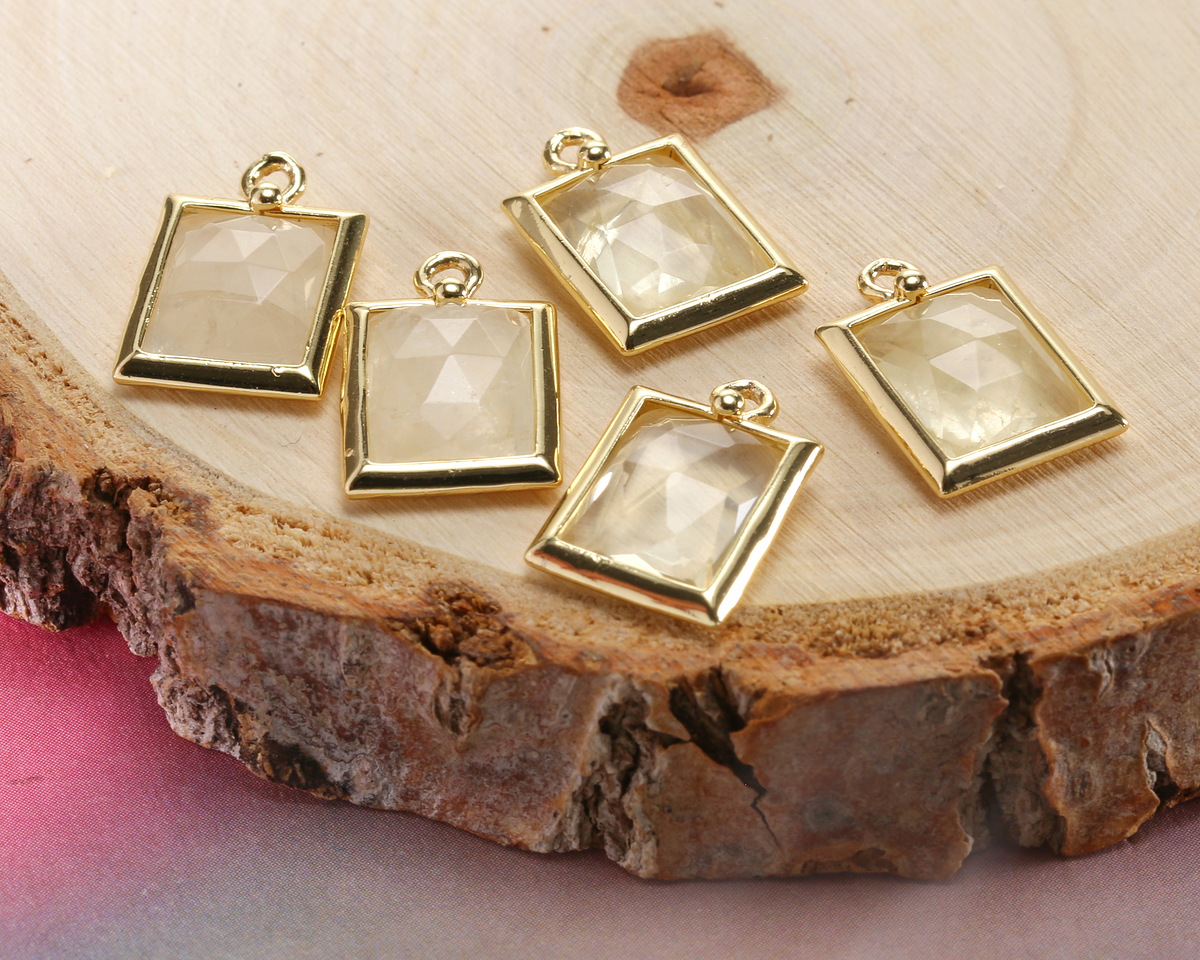 Lemon Quartz w/ Gold Finish Faceted Rectangle Focal 10x15mm