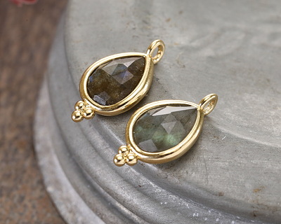 Labradorite w/ Gold Finish Faceted Teardrop Focal 10x12mm
