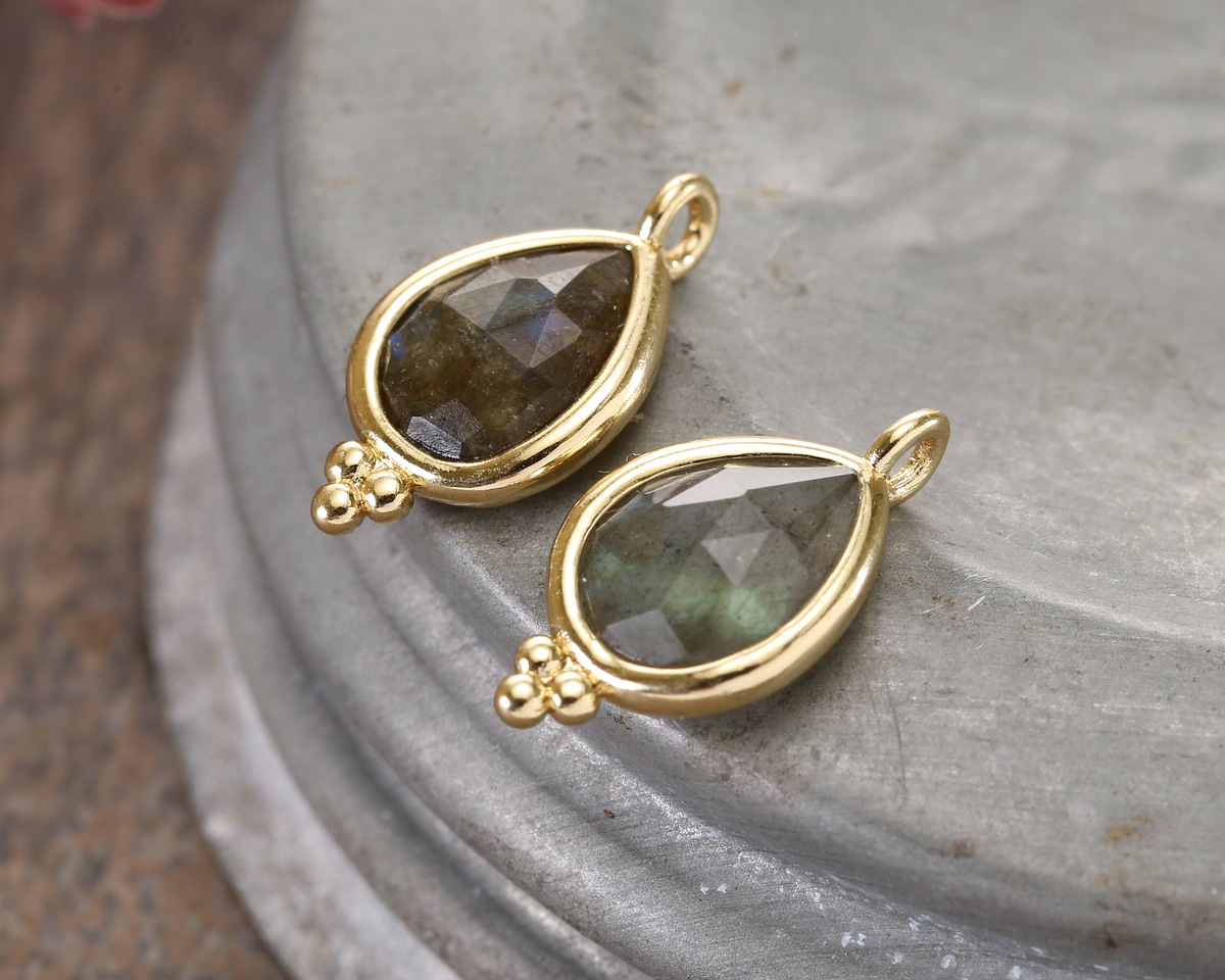 Labradorite w/ Gold Finish Faceted Teardrop Focal 10x12mm