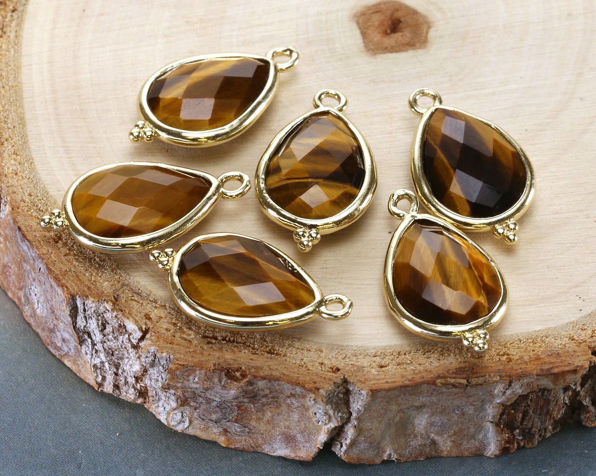 Tiger Eye w/ Gold Finish Faceted Teardrop Focal 12x21mm
