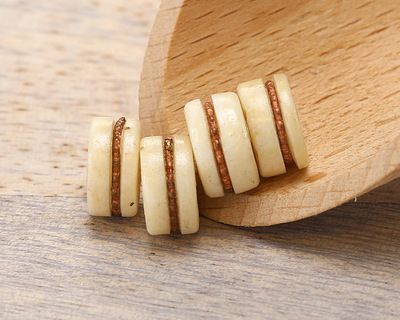 Nepalese Brass Inlay Bone Wheel 5-6x10-11mm