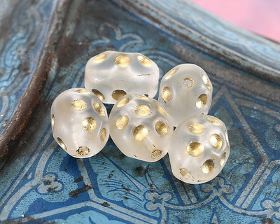 Czech Glass Matte Crystal w/ Gold Dimpled Rice 12x10mm