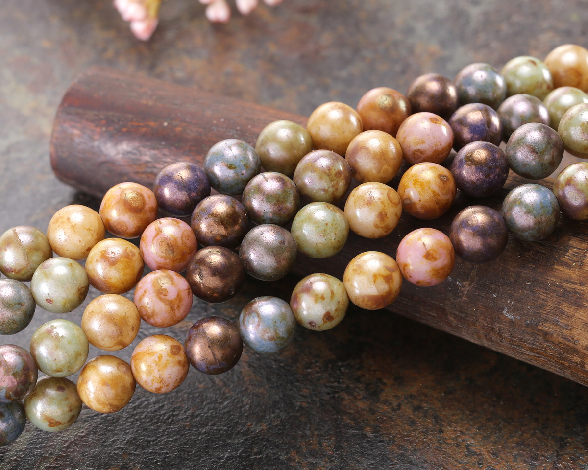 Czech Glass Fruit Cake w/ Rembrandt Finish Mix Round Druk 8mm