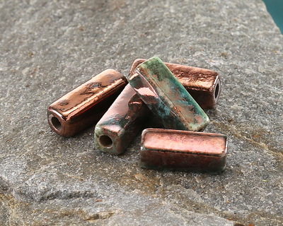 Mykonos Ceramic Iridescent Copper Patina Long Square Tube 17x6mm
