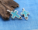 Antique Silver (plated) Turquoise Enamel Cross Focal 9x17mm