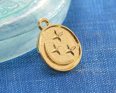 24K Gold (plated) Crescent Moon & Stars Oval Focal 12x16mm