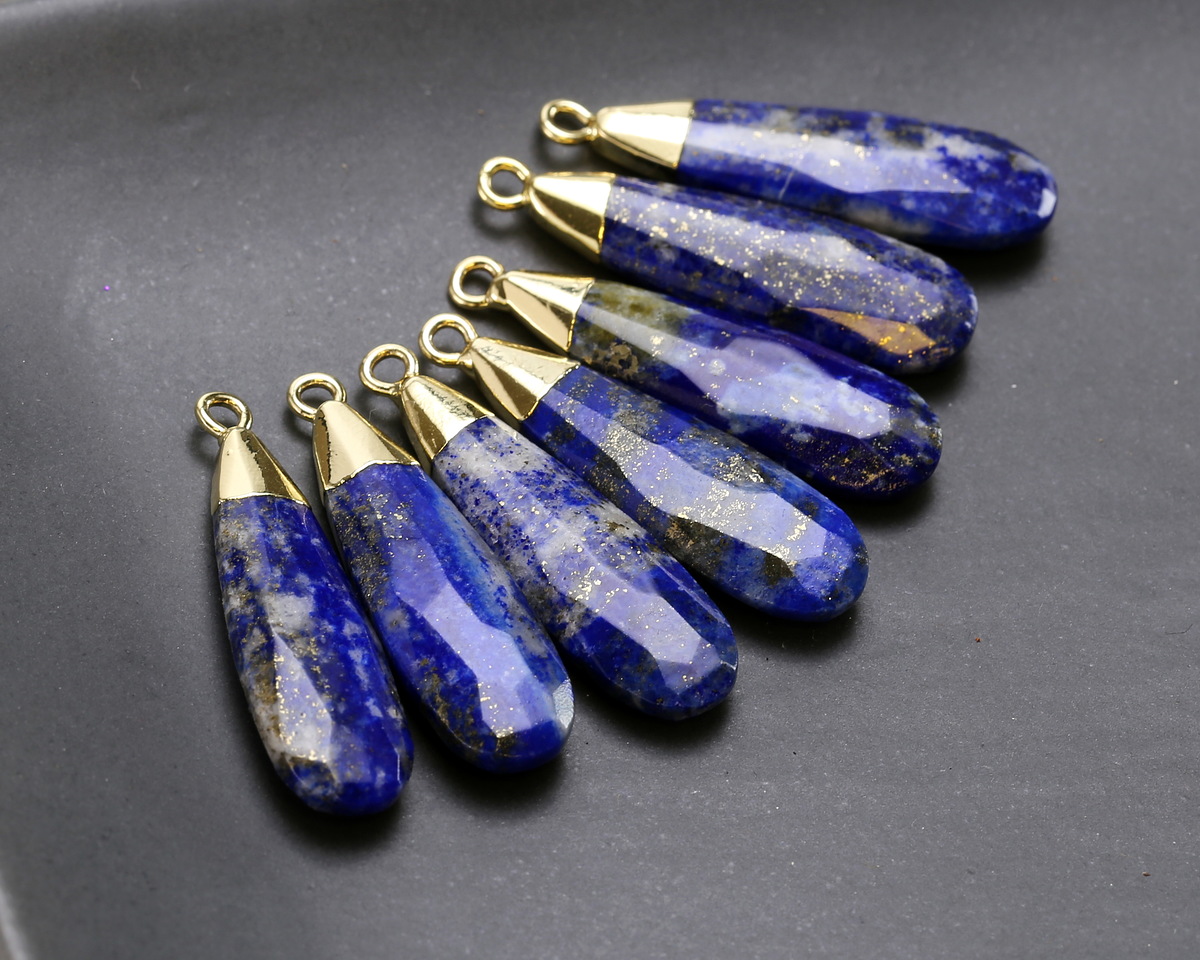 Lapis Faceted Puff Teardrop Focal w/ Gold Finish 9x28mm