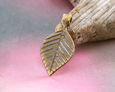 Mykonos Antique Brass (plated) Small Linear Leaf Drop 14x29mm