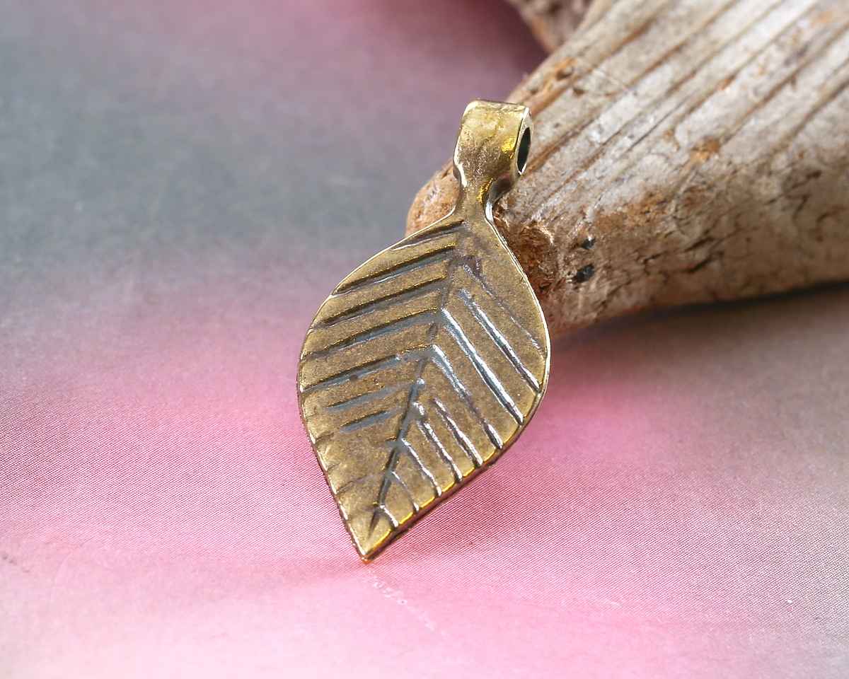 Mykonos Antique Brass (plated) Small Linear Leaf Drop 14x29mm