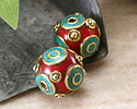 Nepalese Brass Rings w/ Resin Coral & Turquoise Round Bead 15-16mm