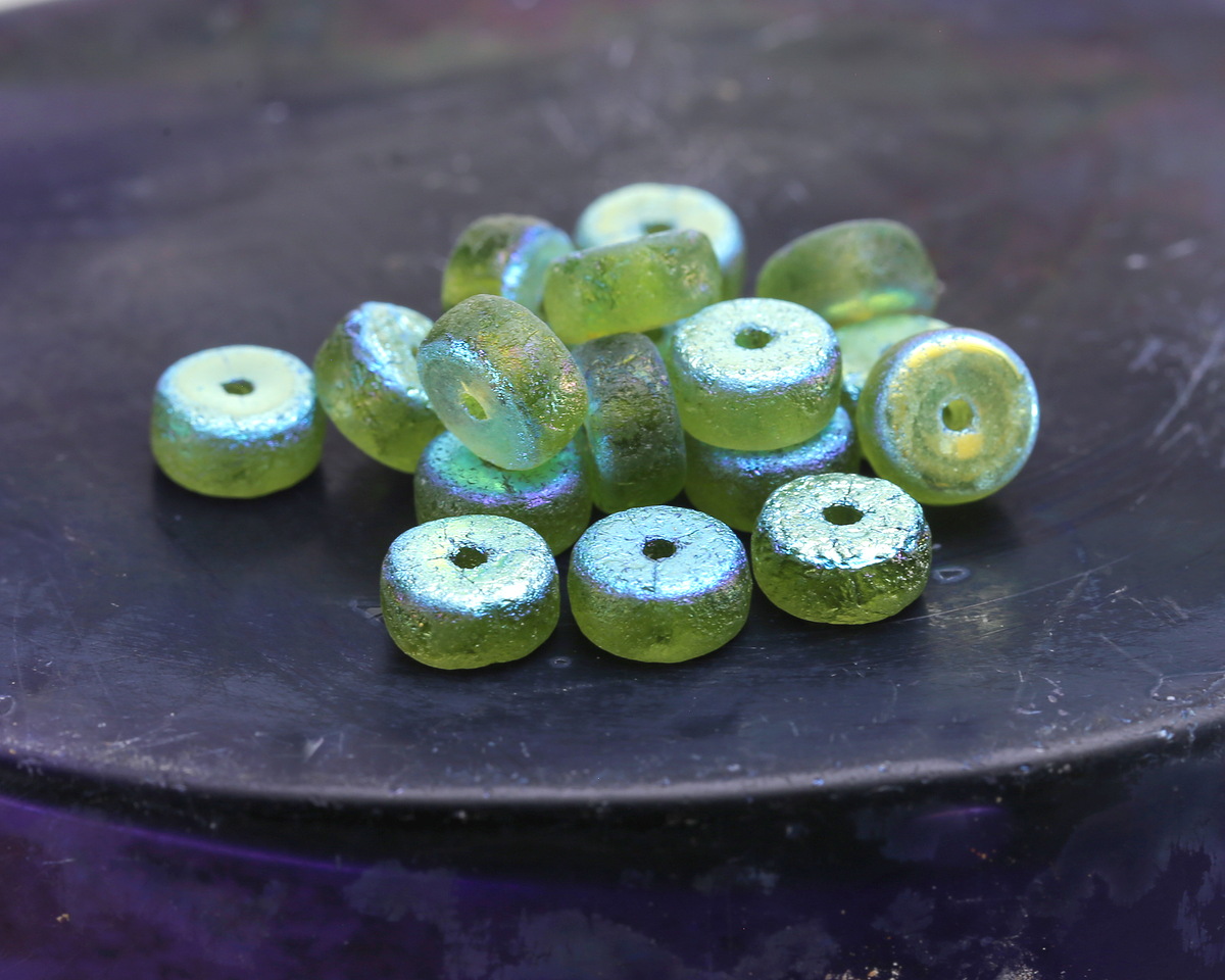 Czech Glass Textured Peridot AB Heishi 3x6mm