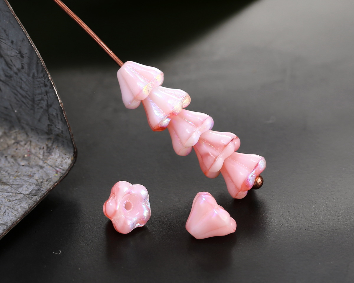 Czech Glass Strawberries & Cream AB Bellflower 5x6mm
