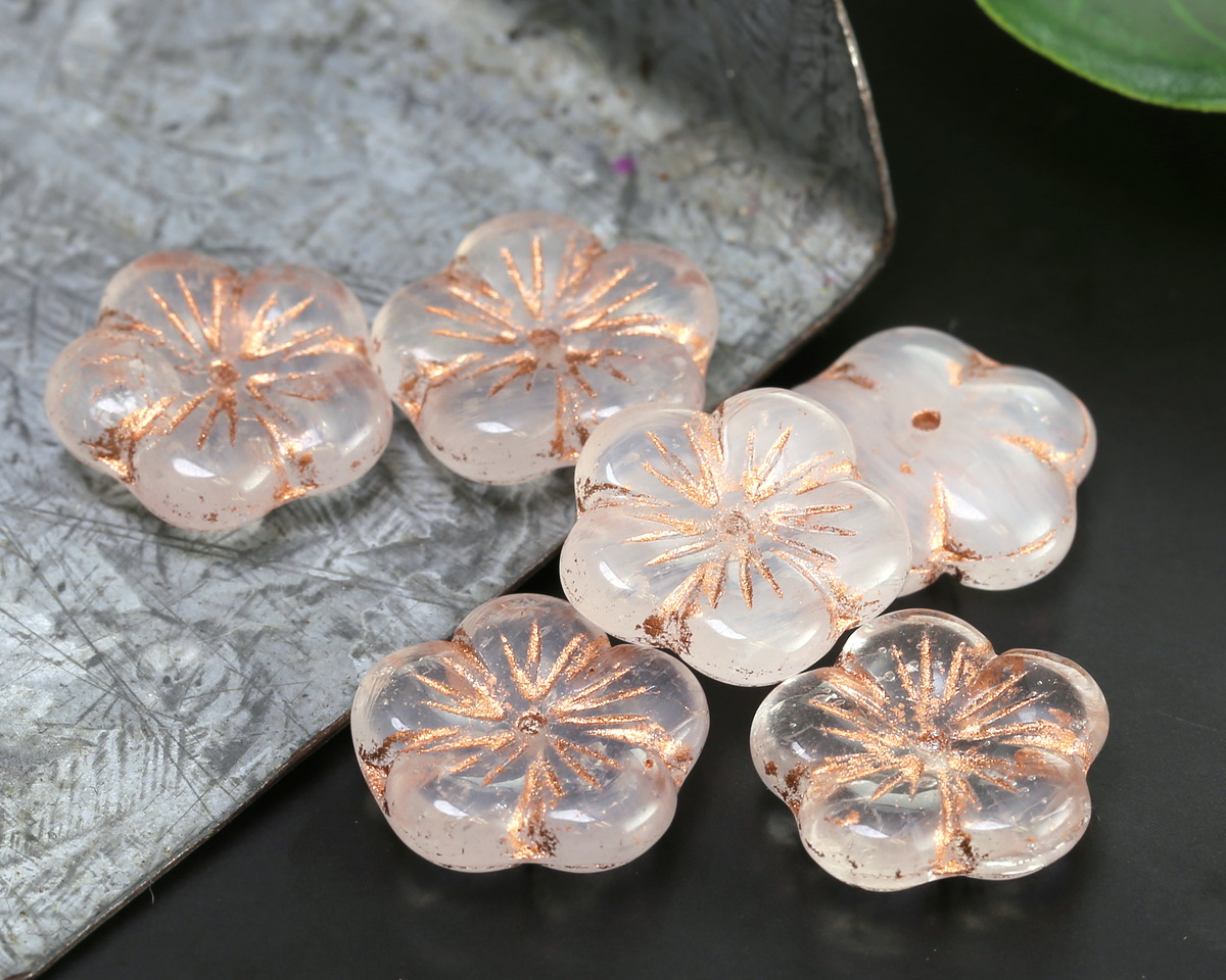 Czech Glass Crystal w/ Copper Wash Flower 14mm