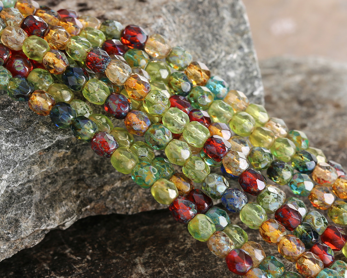 Czech Glass Berry Harvest Multi Color Mix Picasso Fire Polished Round 5mm