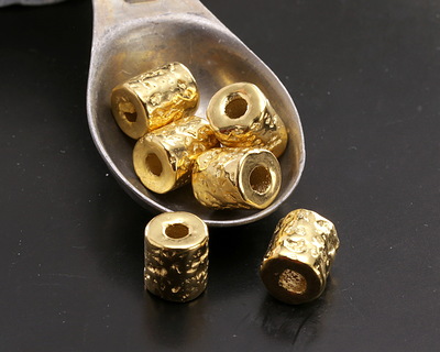 Mykonos Metalized Ceramic Gold Rectangle Textured Tube 10x8mm