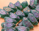 Czech Glass Matte Emerald w/ Metallic Rainbow Bird 11x22mm