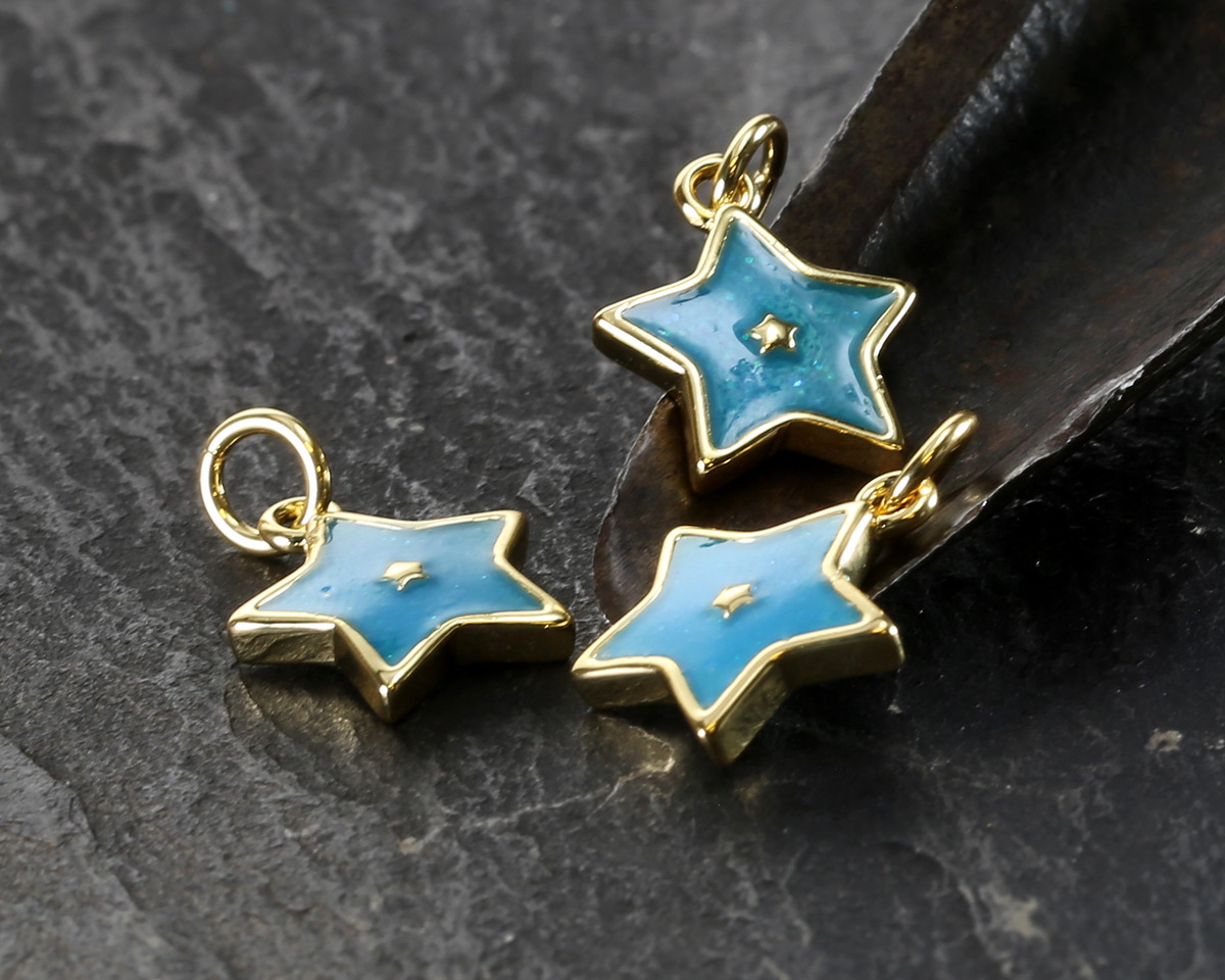 18k Gold (plated) Glitter Turquoise Enamel Star Focal 11.5x13mm