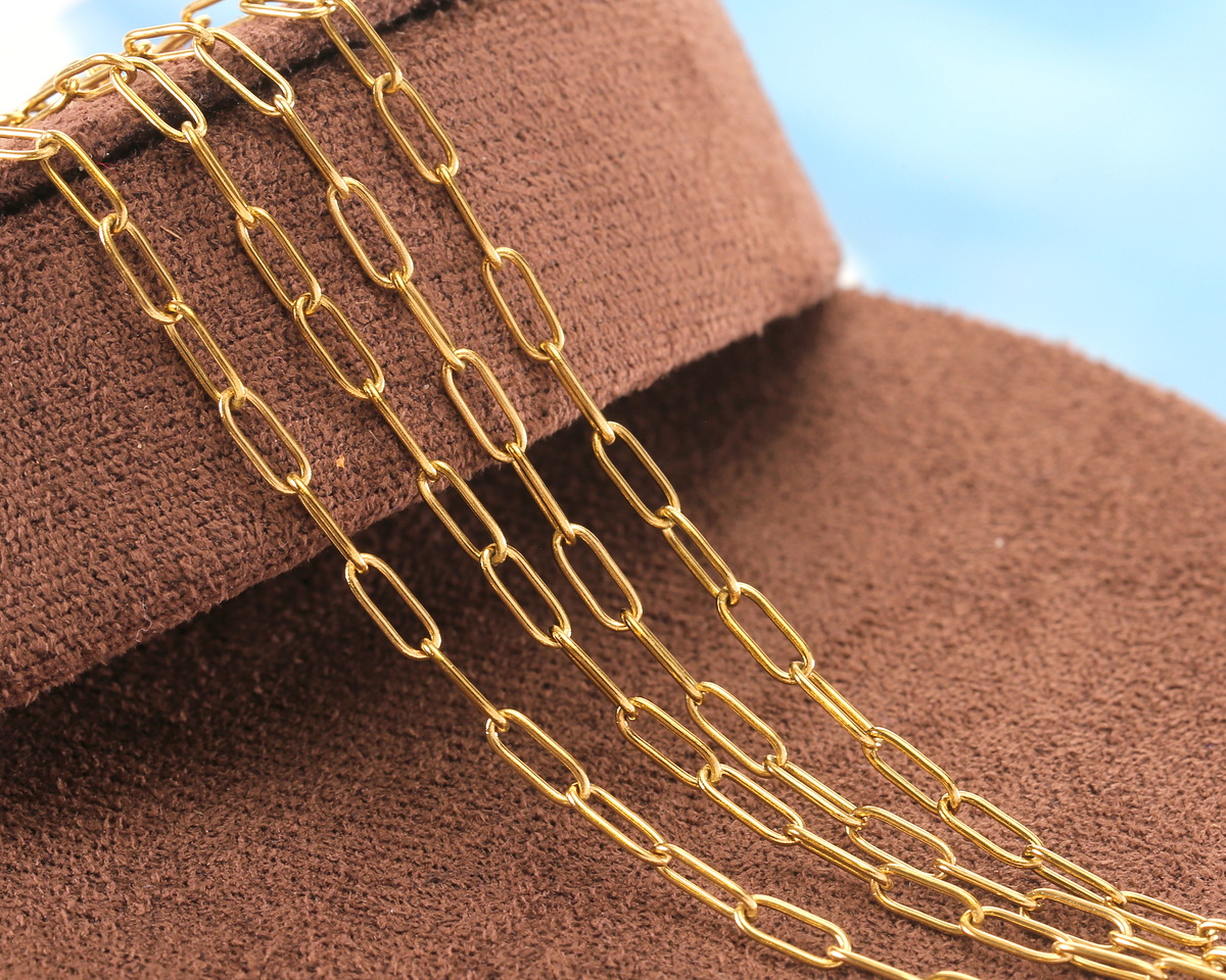 Waterproof 18K Gold PVD Plated Stainless Steel Small Paperclip Chain, 7.9x2.3mm links, 5' Package