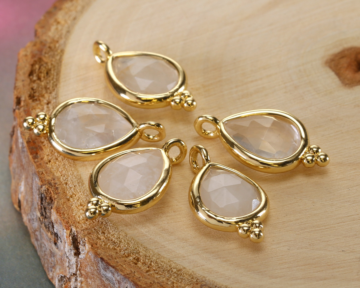 Rock Crystal Quartz w/ Gold Finish Faceted Teardrop Focal 10x12mm