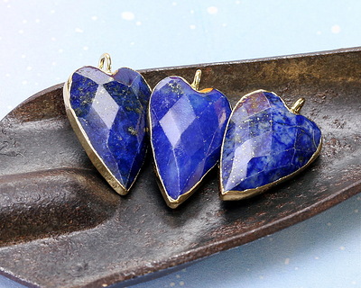 Lapis Faceted Heart Pendant w/ Gold Finish 13x20mm