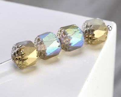 Czech Glass Matte Crystal AB w/ Gold Lantern 8mm