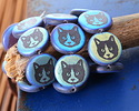 Czech Glass Laser Etched Tuxedo Cat on Jet AB Coin 17mm