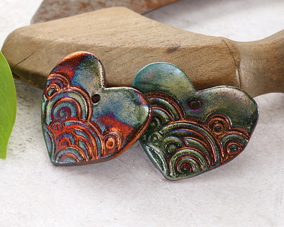 Xaz Raku Flash Swirling Clouds Heart Focal 42-43x36-38mm