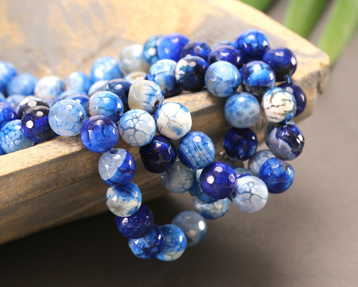 Navy Blue Fire Agate Faceted Round 8mm