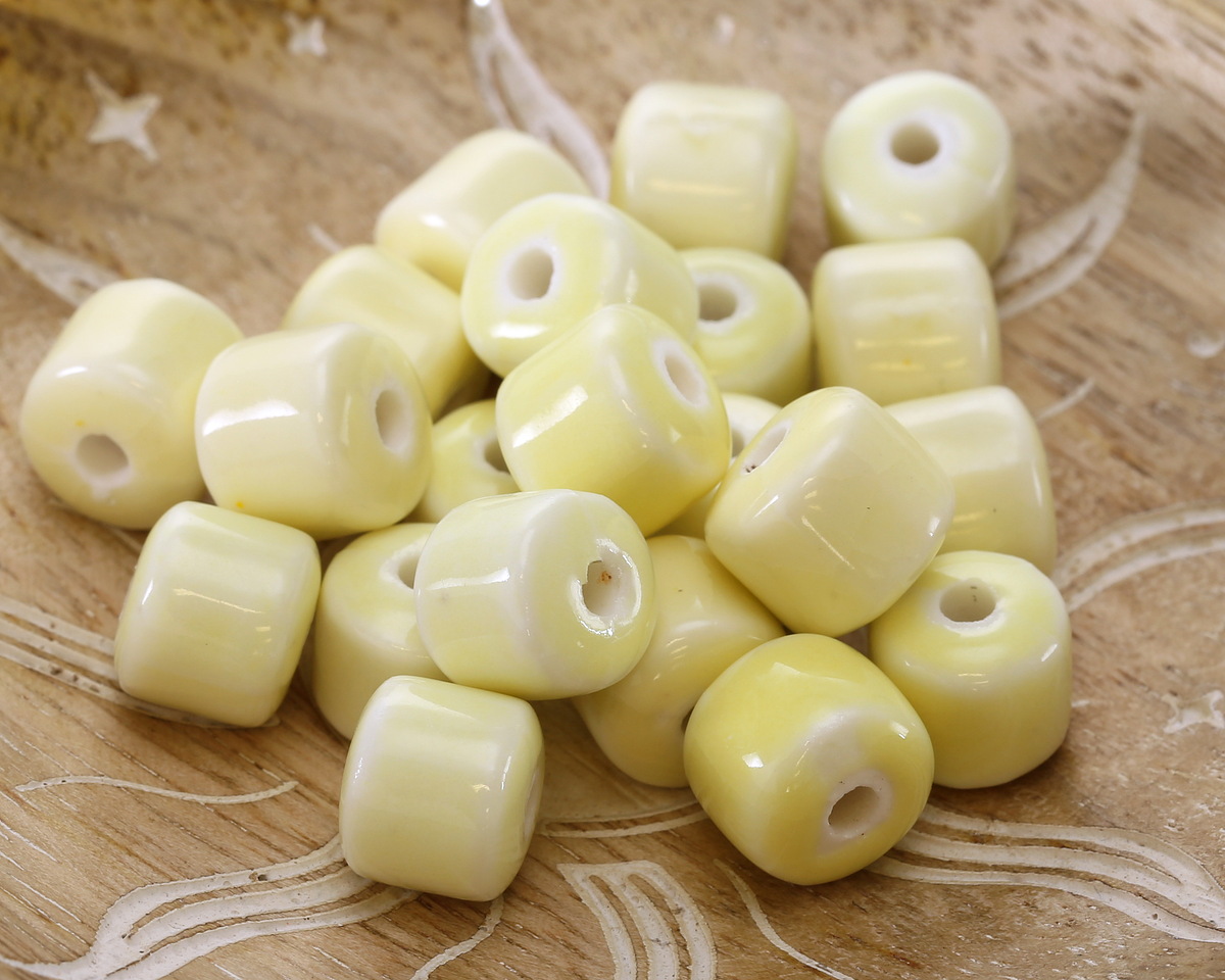 Lemon Yellow Porcelain Barrel 9x10mm