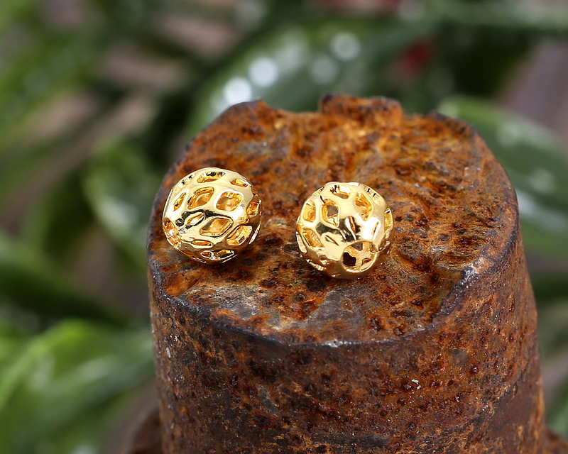 100pcs Gold Plated Brass 6mm Filigree Round Beads – Cut Out Weave, 1.5mm Hole