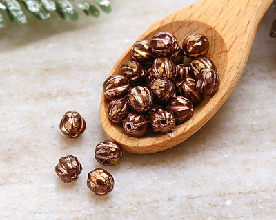 Czech Glass Bronze w/ Copper Wash Faceted Melon Round 6mm