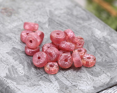 Czech Glass Textured Crystal w/ Metallic Pink Wash Heishi 3x6mm