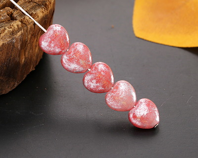 Czech Glass Desert Rose Opal w/ Silver Wash Heart 8mm