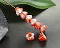 Czech Glass Red & White Mix w/ Gold Bellflower 5x6mm