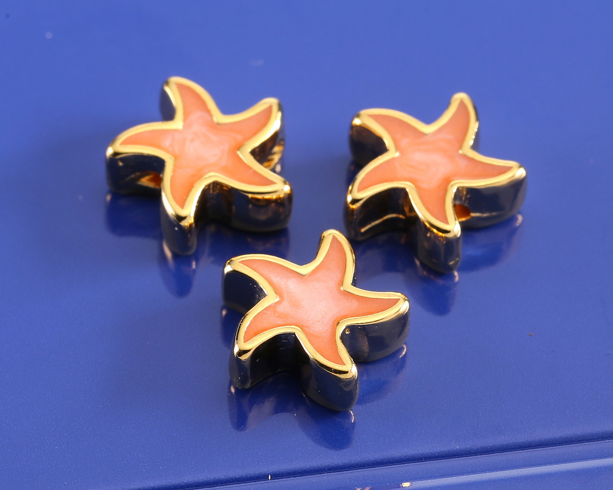 24K Gold (plated) Peach Pearl Enamel Starfish Bead 10mm