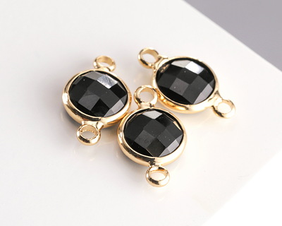 Jet Crystal Round Link in Gold Finish Bezel 14.5x8.5mm